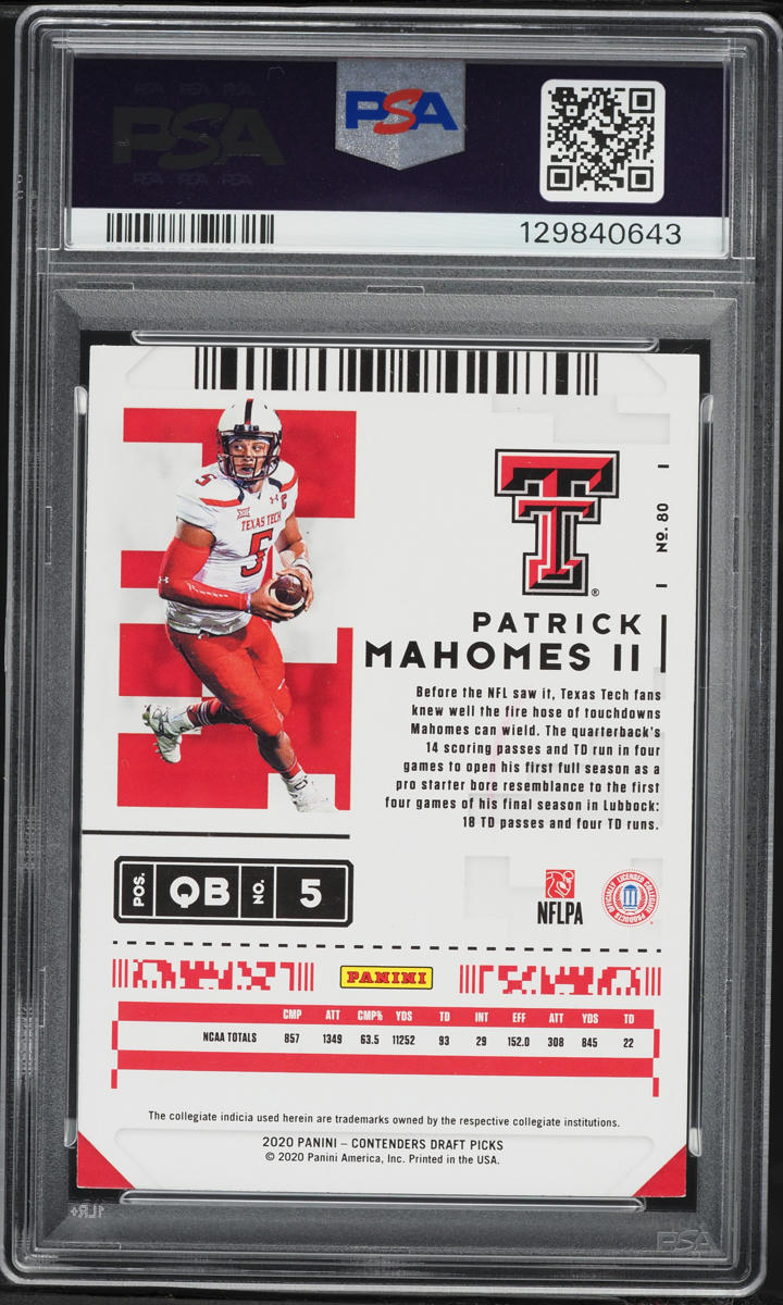 2020 Panini Contenders Draft Picks Patrick Mahomes II #80 PSA 8 NM-MT