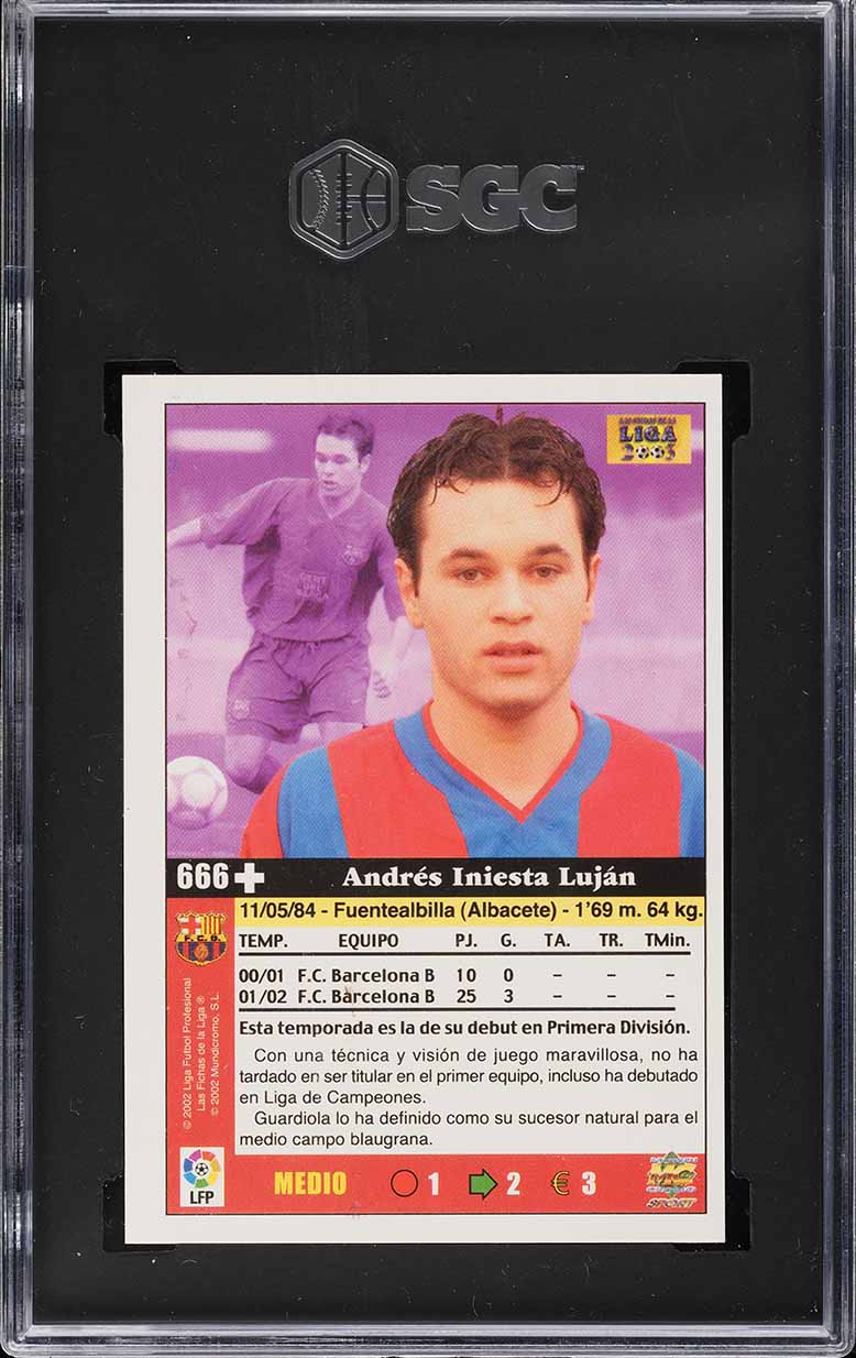 2002 Mundi Cromo Liga Andres Iniesta Lujan ROOKIE #666 SGC 7 NRMT