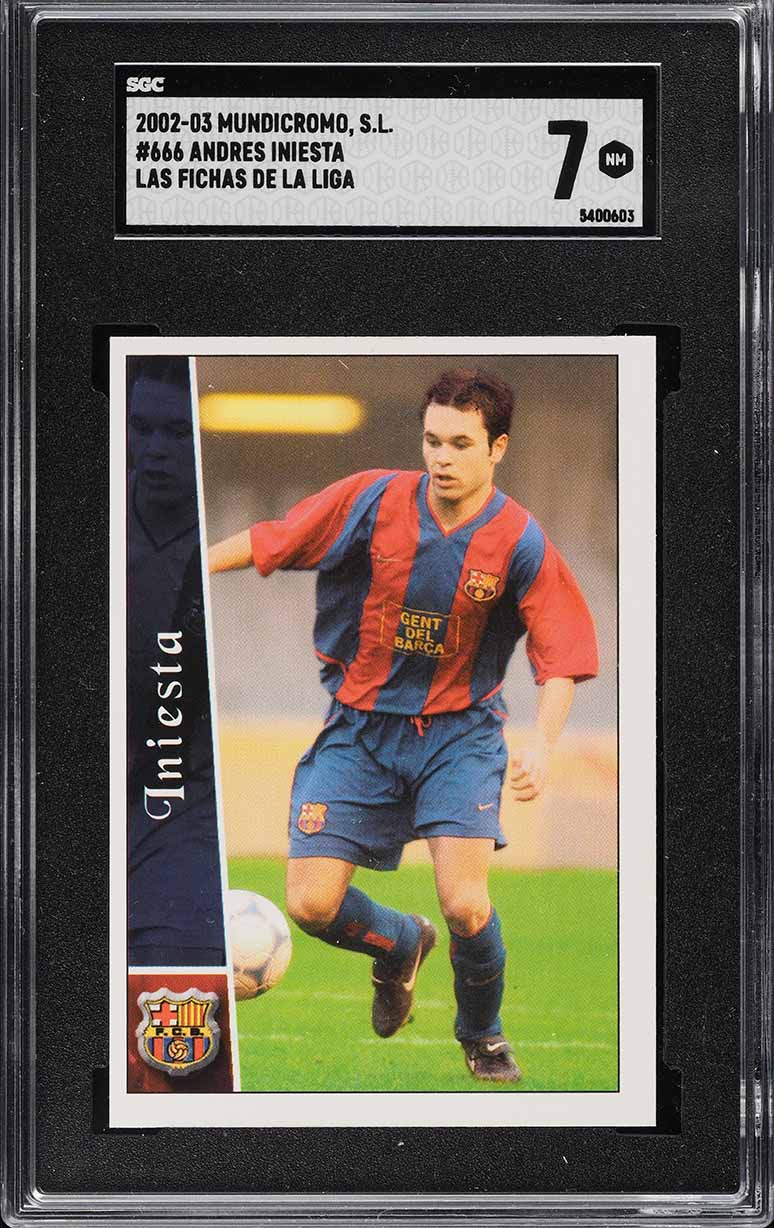 2002 Mundi Cromo Liga Andres Iniesta Lujan ROOKIE #666 SGC 7 NRMT