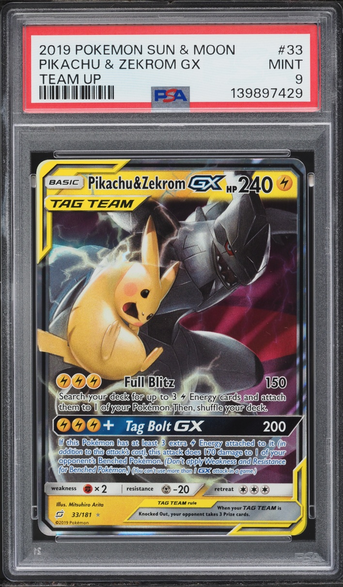2019 Pokemon Sun & Moon Team Up Pikachu & Zekrom GX #33 PSA 9 MINT