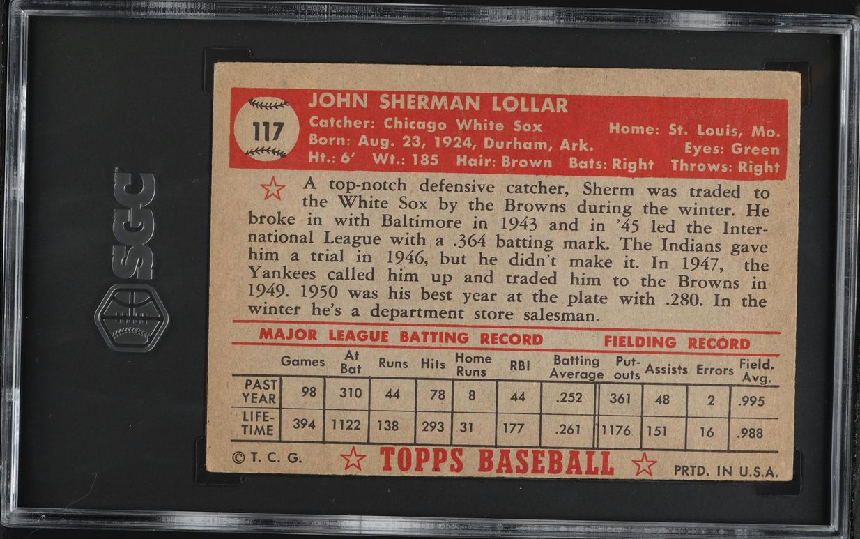 1952 Topps Sherman Lollar #117 SGC 4 VGEX