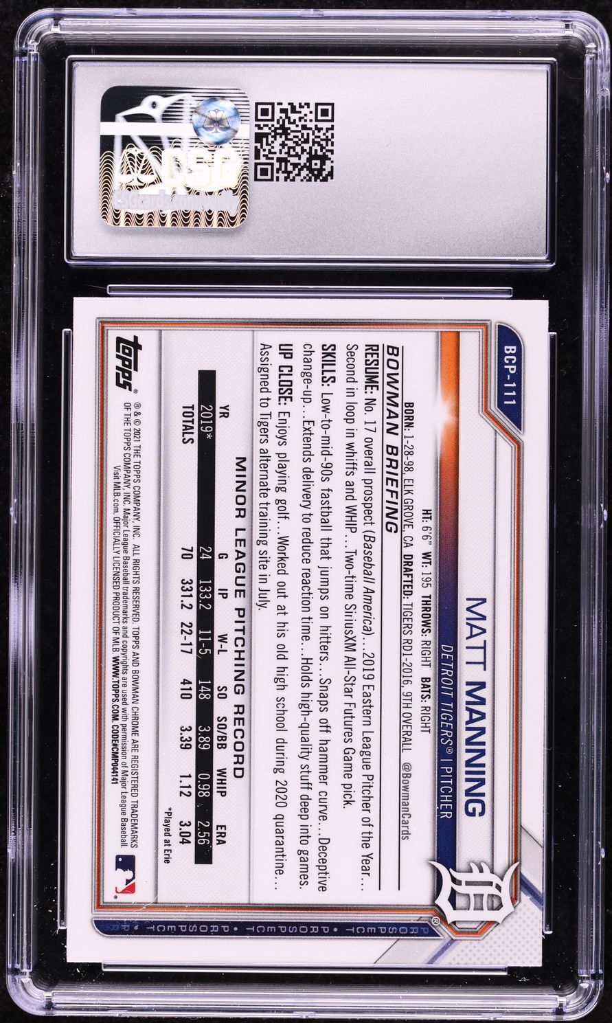 2021 Bowman Chrome Matt Manning PROSPECT #BCP-111 CSG 10 GEM MINT
