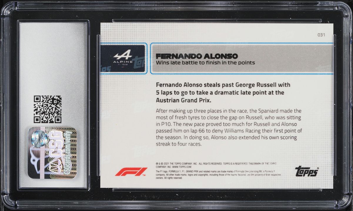 2021 Topps Now Formula 1 F1 Fernando Alonso #031 CSG 10 GEM MINT