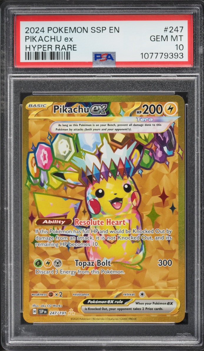 2024 Pokemon Scarlet & Violet Surging Sparks Gold Rare Pikachu Ex #247 PSA 10 GEM MINT