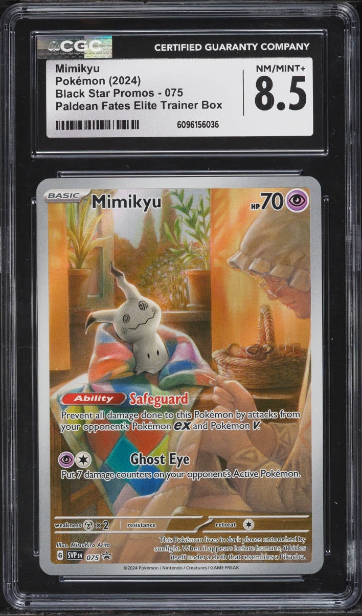 2024 Pokemon Scarlet & Violet Promo Paldean Fates ETB Full Art Mimikyu #75 CGC 8.5 NM-MT+