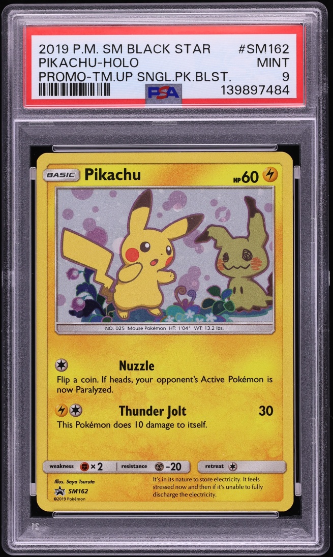 2019 Pokemon Sun & Moon Promo Team Up Holo Pikachu #SM162 PSA 9 MINT