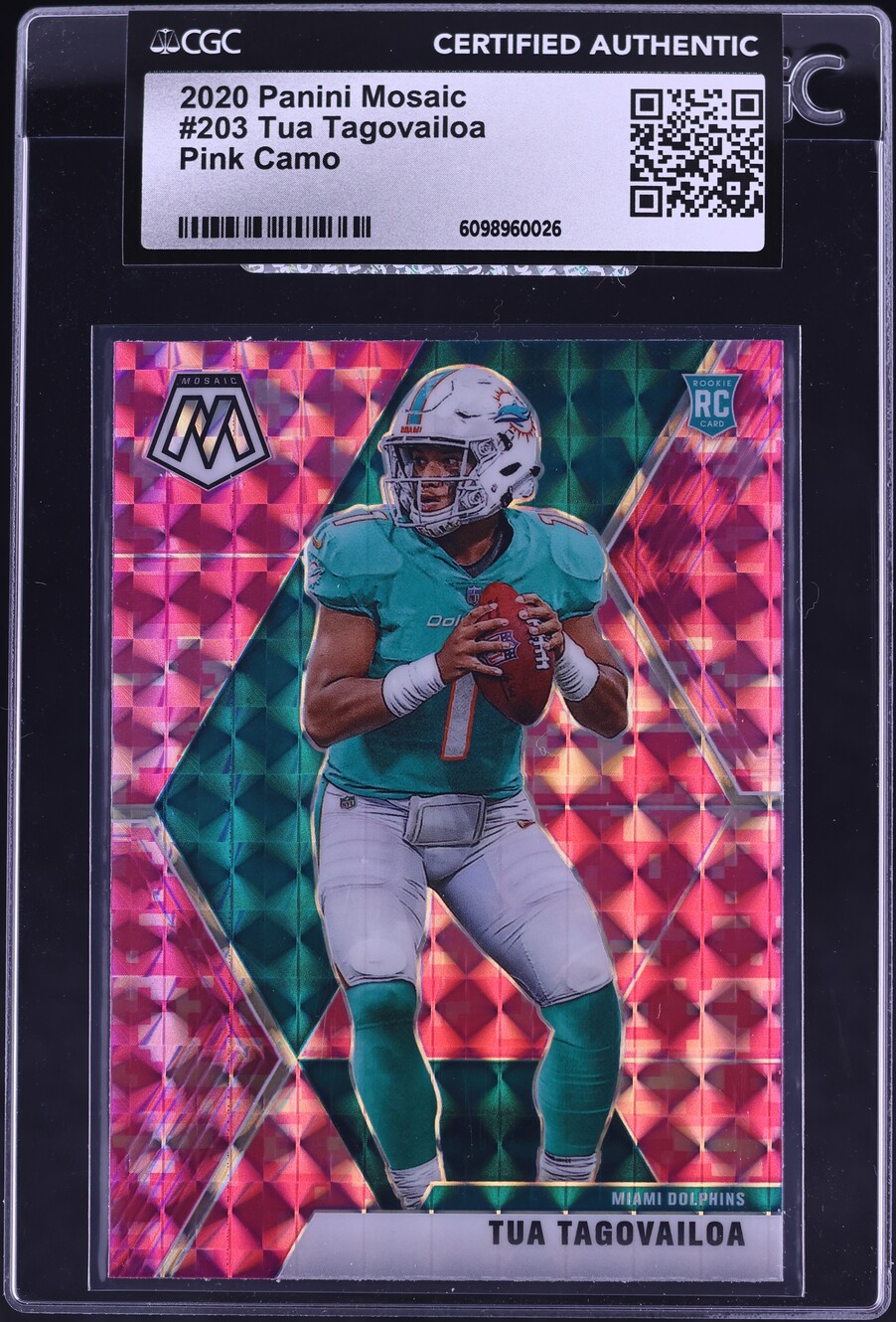 2020 Panini Mosaic Pink Camo Tua Tagovailoa ROOKIE #203 CGC AUTH