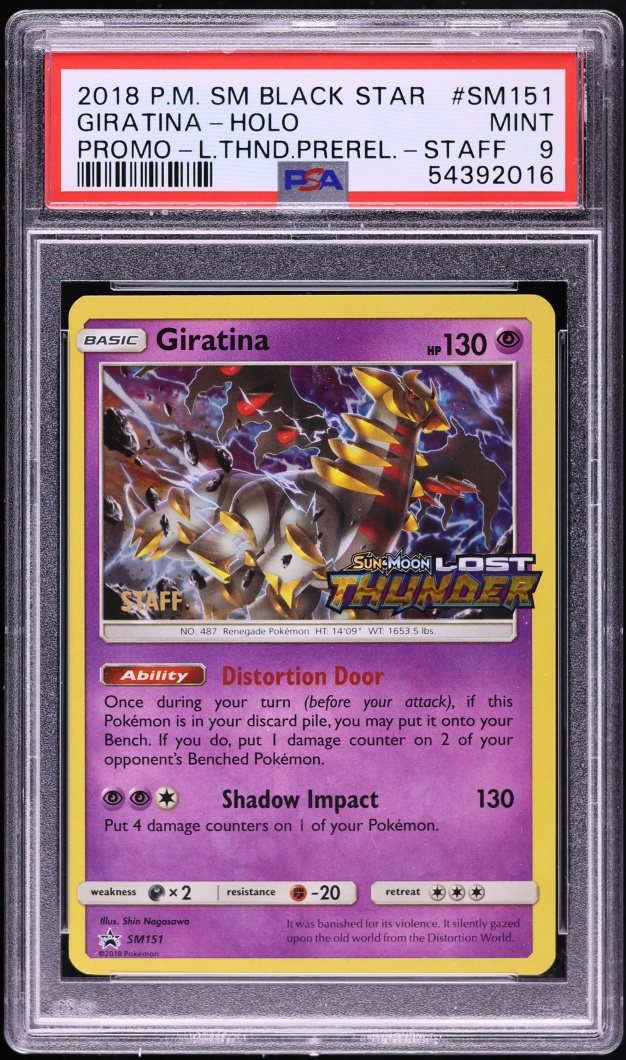 2018 Pokemon Sun & Moon Promo Lost Thunder Prerelease Staff Holo Giratina #SM151 PSA 9 MINT