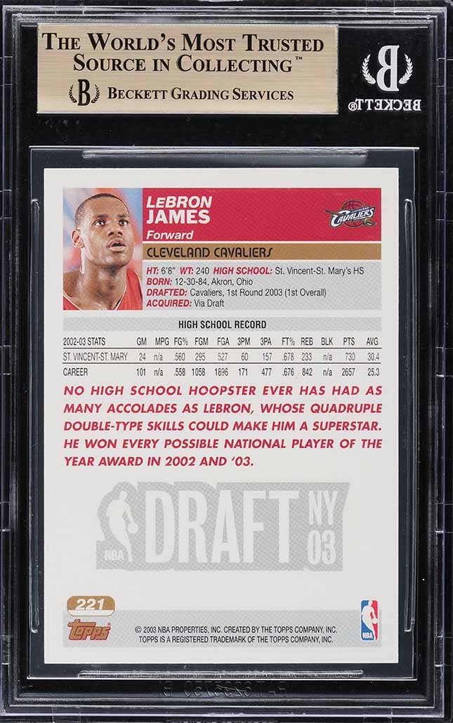 2003 Topps Collection Lebron James ROOKIE #221 BGS 9.5 GEM MINT