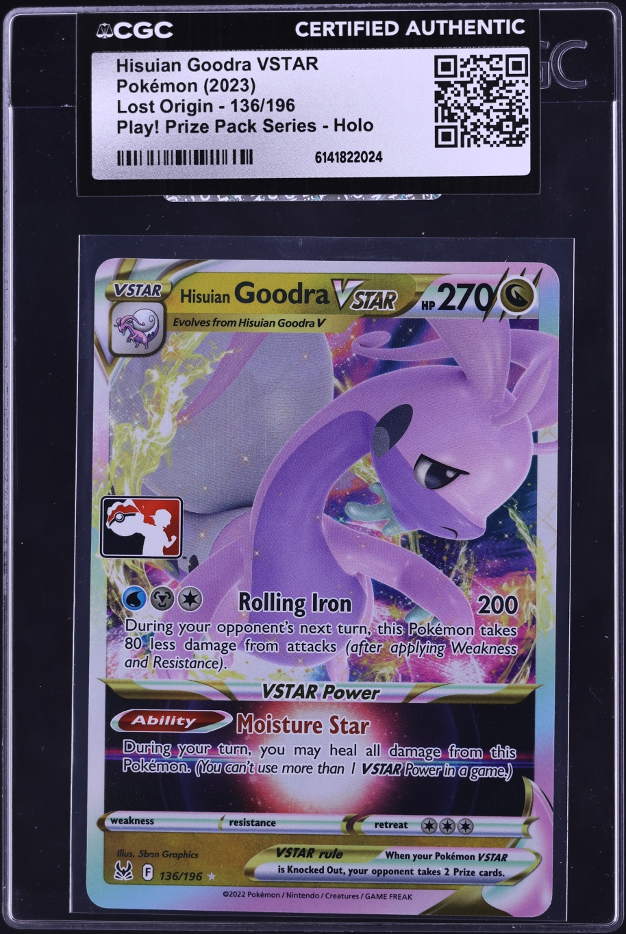 2023 Pokemon SWSH Lost Origin Play! Prize Pack Series Holo Hisuian Goodra VSTAR #136 CGC AUTH