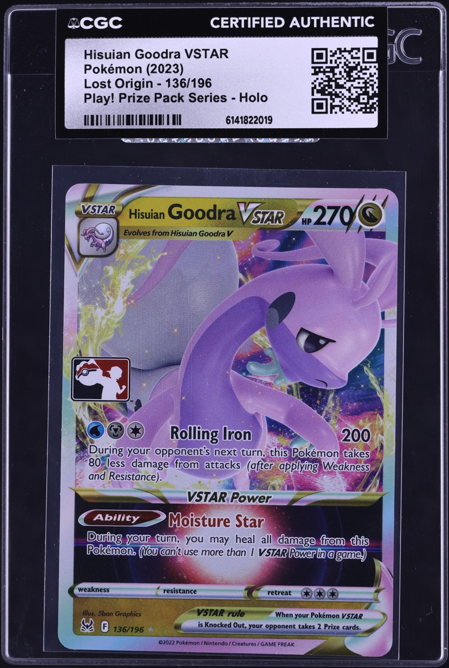 2023 Pokemon SWSH Lost Origin Play! Prize Pack Series Holo Hisuian Goodra VSTAR #136 CGC AUTH