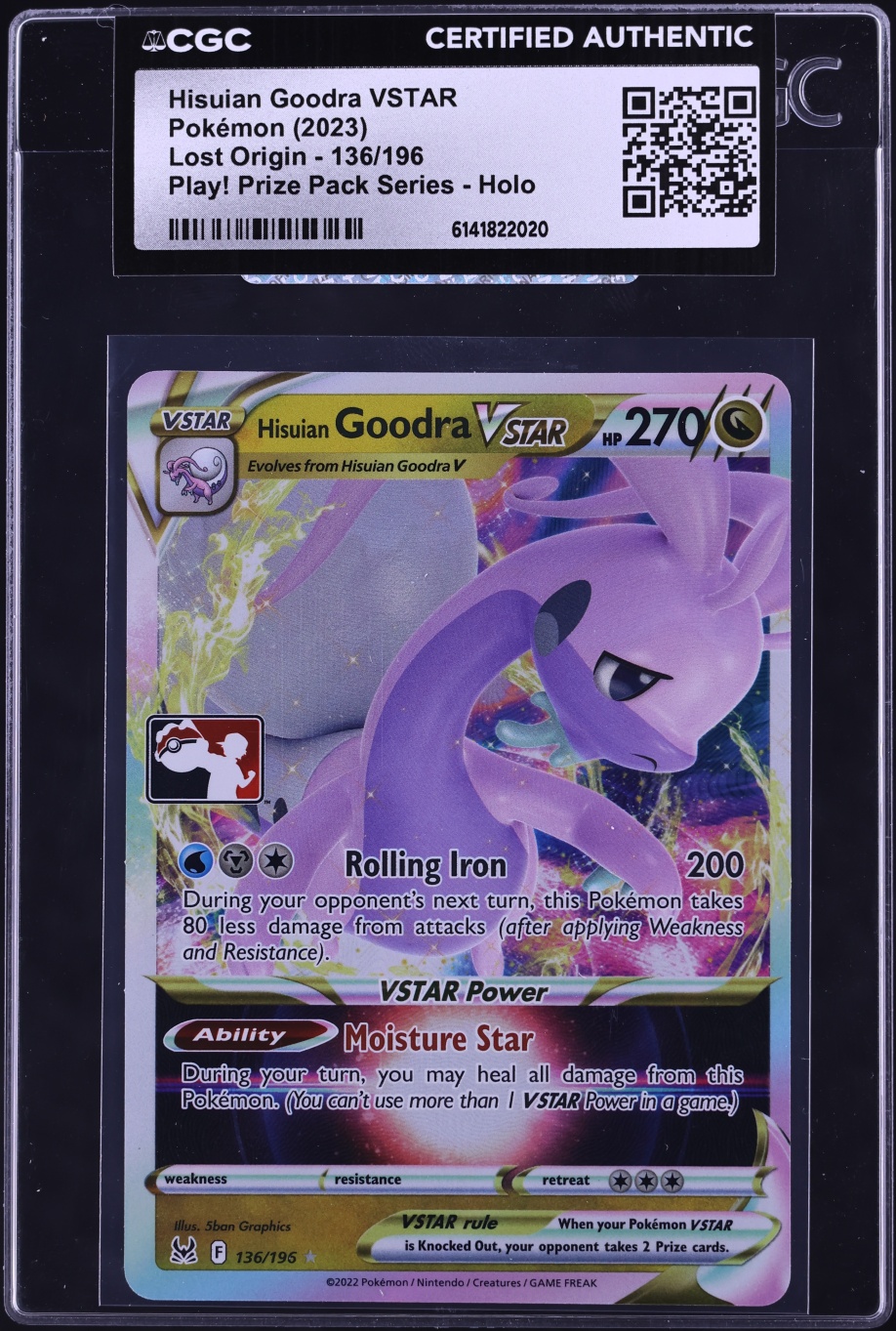 2023 Pokemon SWSH Lost Origin Play! Prize Pack Series Holo Hisuian Goodra VSTAR #136 CGC AUTH