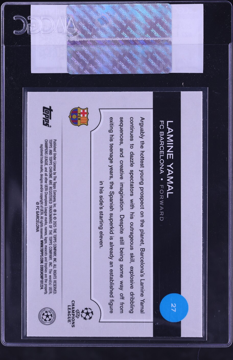 2024 Topps Chrome UEFA CC Lamine Yamal ROOKIE #27 CGC AUTH