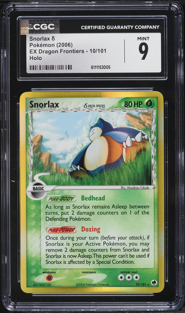 2006 Pokemon EX Dragon Frontiers Holo Snorlax #10 CGC 9 MINT