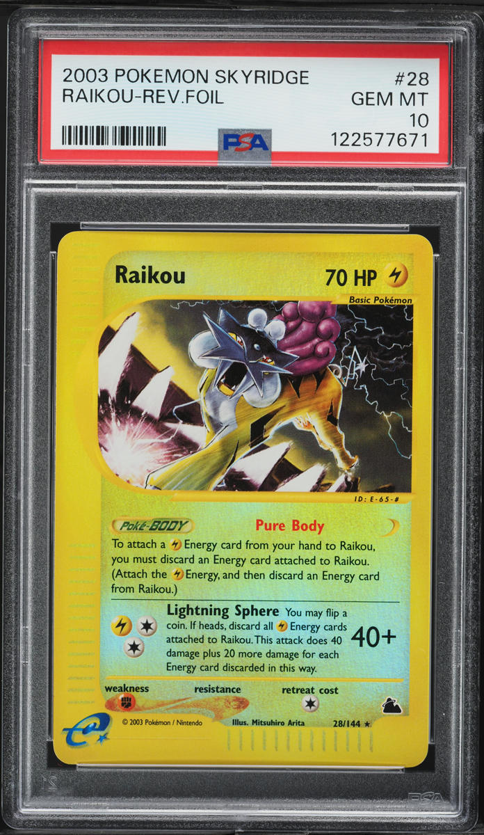 2003 Pokemon Skyridge Reverse Holo Raikou #28 PSA 10 GEM MINT