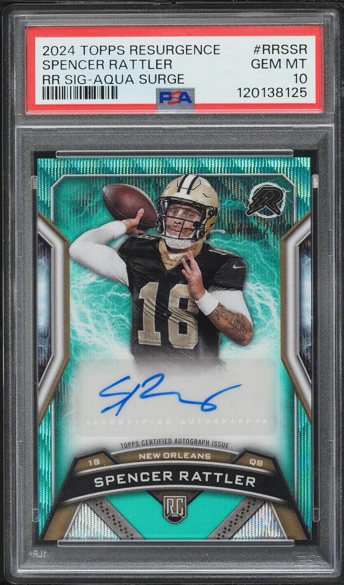 2024 Topps Resurgence Signatures Aqua Surge Spencer Rattler ROOKIE AUTO /249 #RRS-SR PSA 10