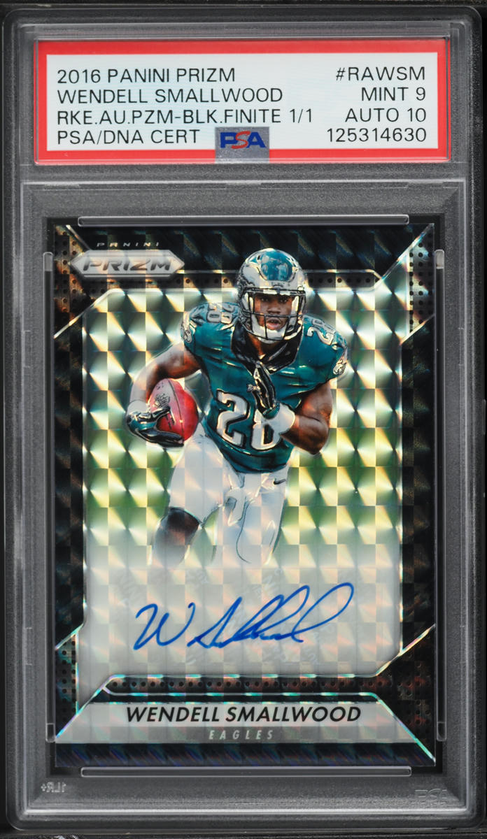 2016 Panini Prizm Black Finite Wendell Smallwood ROOKIE AUTO DNA 10 1/1 #RAWSM PSA 9 MINT