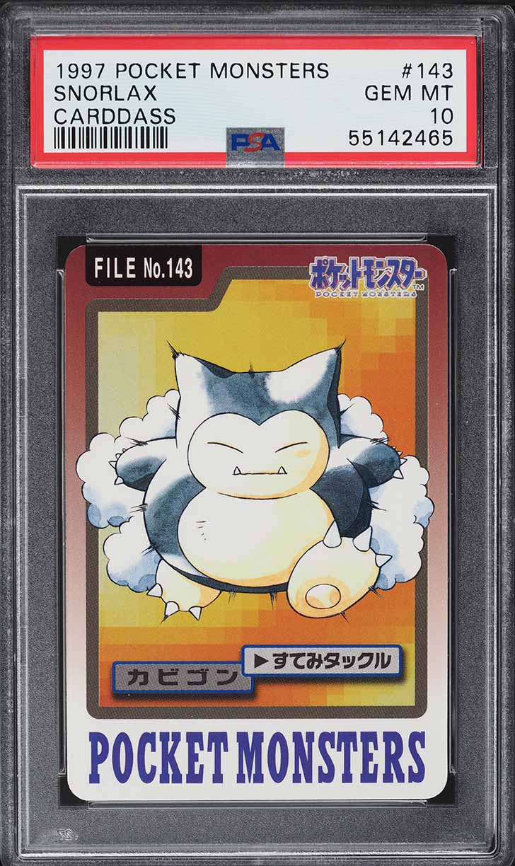 1997 Pokemon Japanese Pocket Monsters Carddass Snorlax #143 PSA 10 GEM MINT