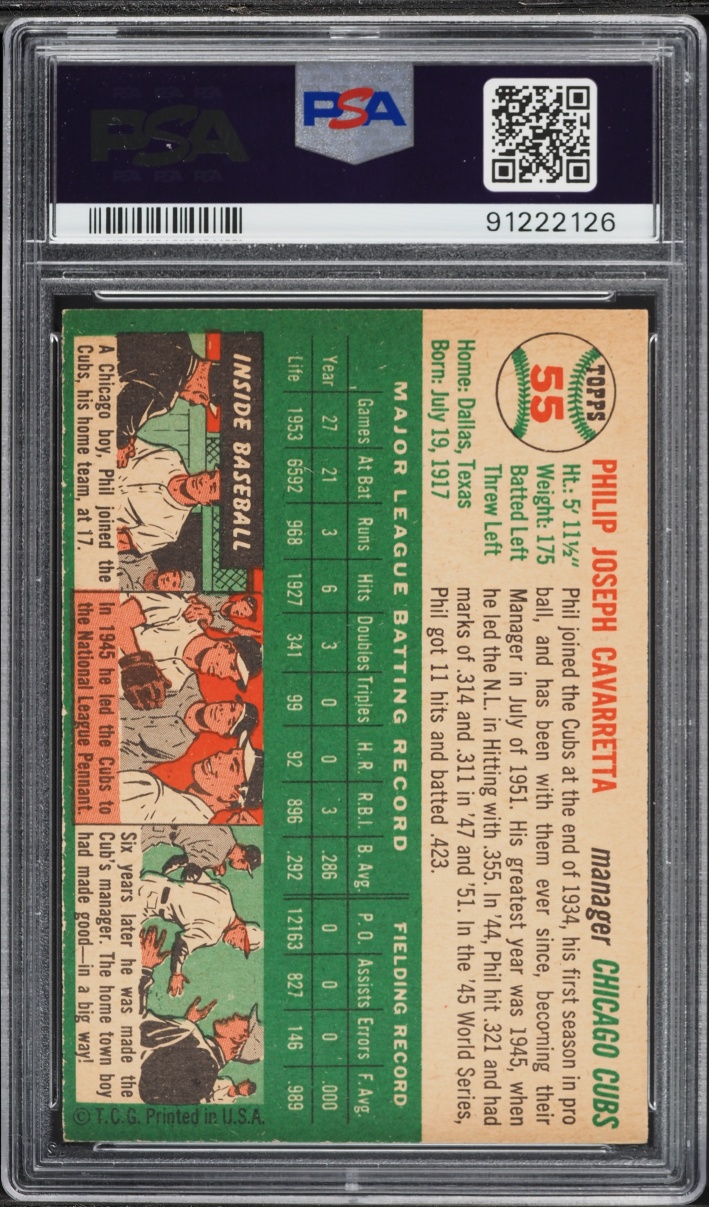 1954 Topps Phil Cavarretta #55 PSA 8 NM-MT