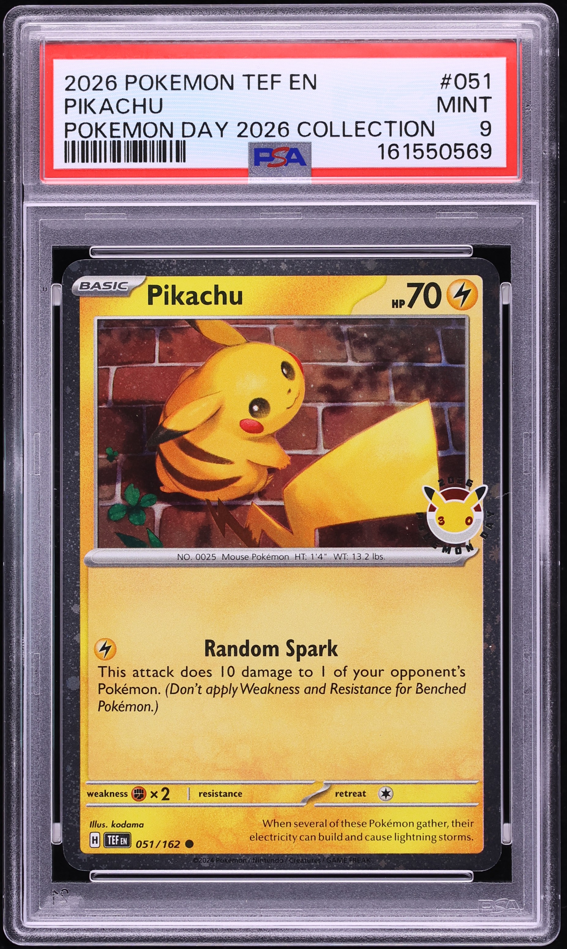 2026 Pokemon Scarlet & Violet Temporal Forces Day Collection Holo Pikachu #51 PSA 9 MINT