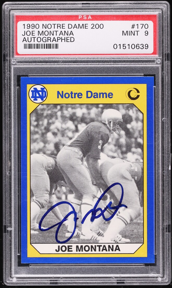 1990 Notre Dame 200 Collegiate Collection Joe Montana AUTO #170 PSA 9 MINT