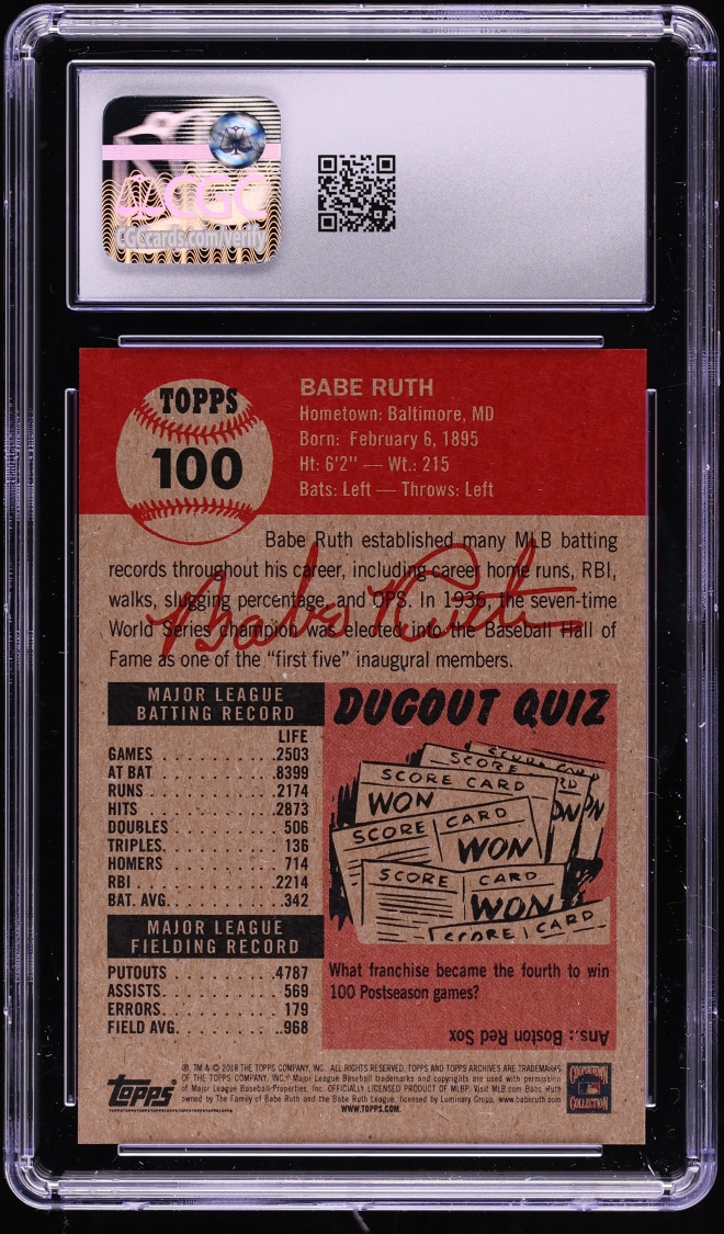 2018 Topps Living Set Babe Ruth #100 CGC 10 GEM MINT