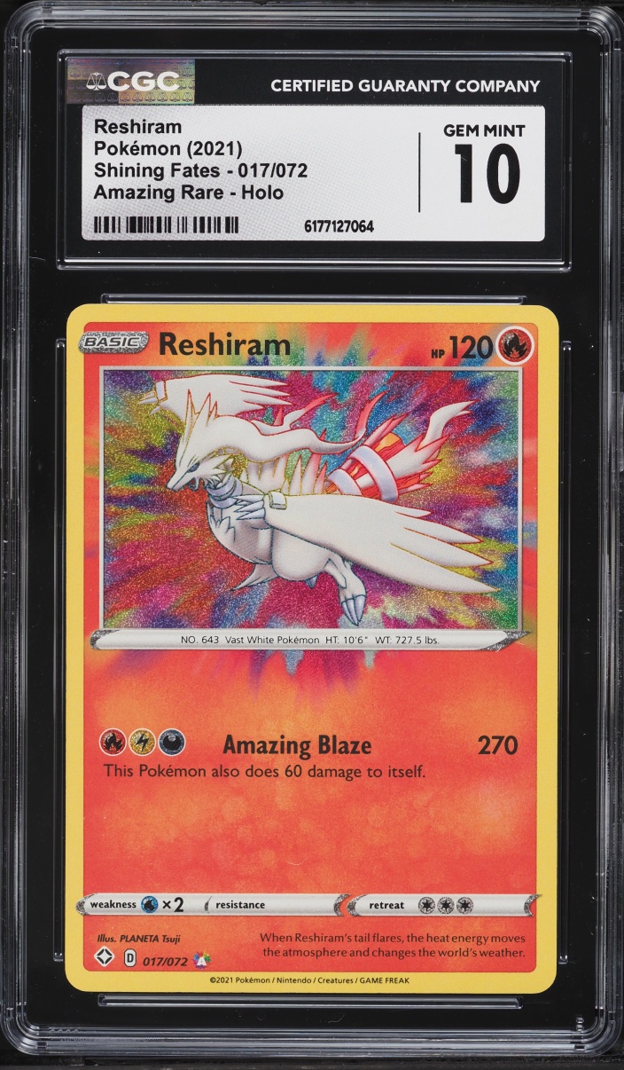 2021 Pokemon Sword & Shield Shining Fates Amazing Rare Reshiram #17 CGC 10 GEM MINT