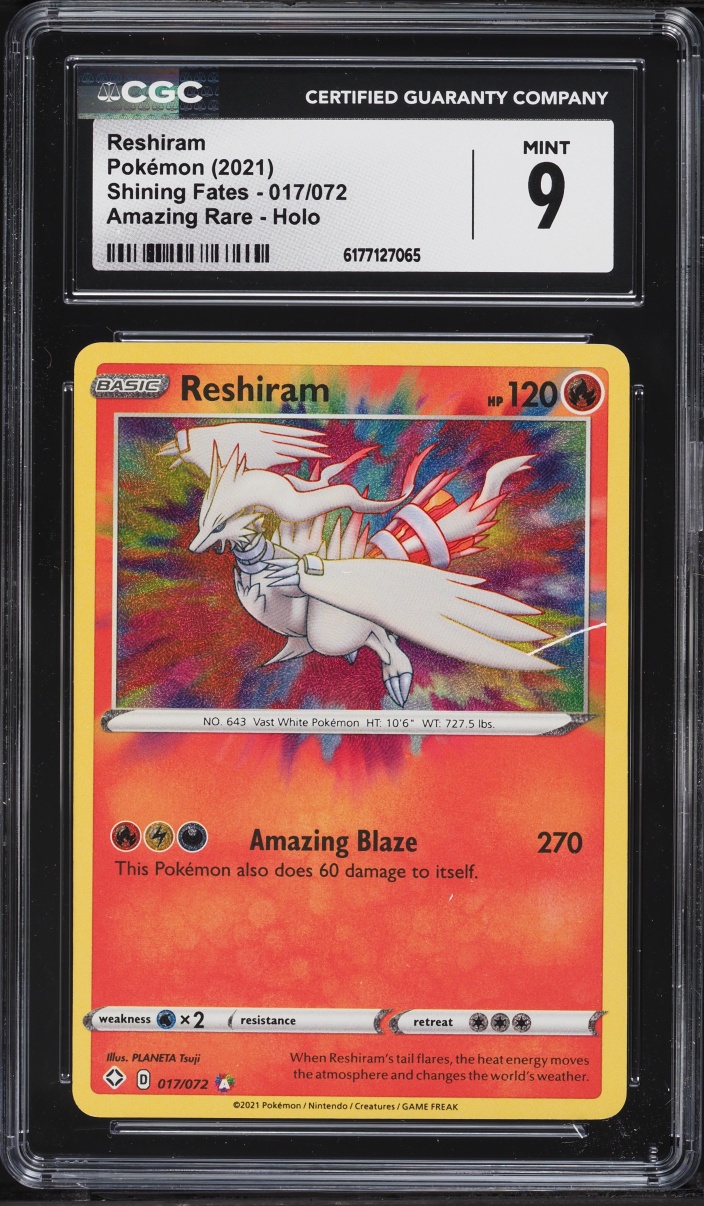 2021 Pokemon Sword & Shield Shining Fates Amazing Rare Reshiram #17 CGC 9 MINT