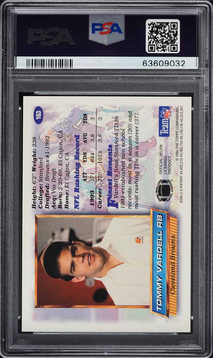 1994 Finest Refractor Tommy Vardell #163 PSA 8 NM-MT
