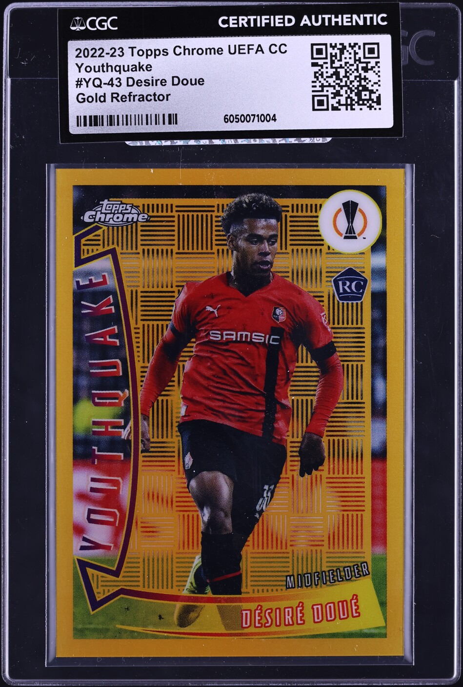 2022 Topps Chrome UEFA CC Youthquake Gold Refractor Desire Doue RC /50 CGC AUTH