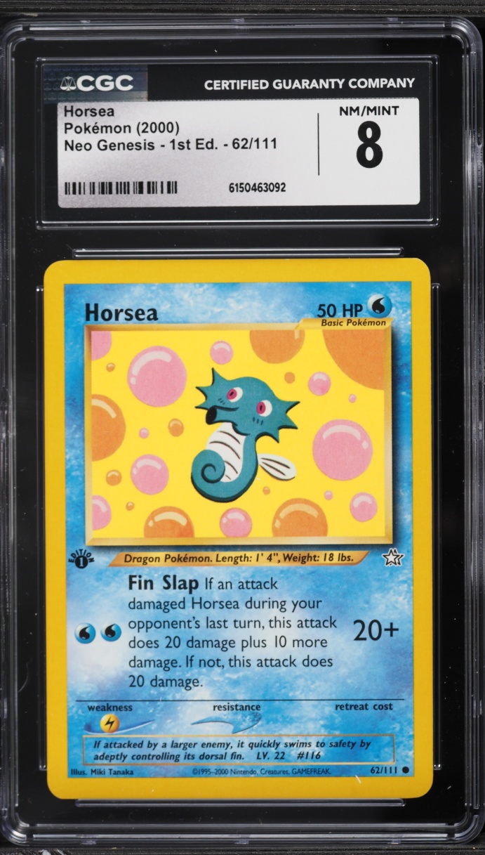 2000 Pokemon Neo Genesis 1st Edition Horsea #62 CGC 8 NM-MT