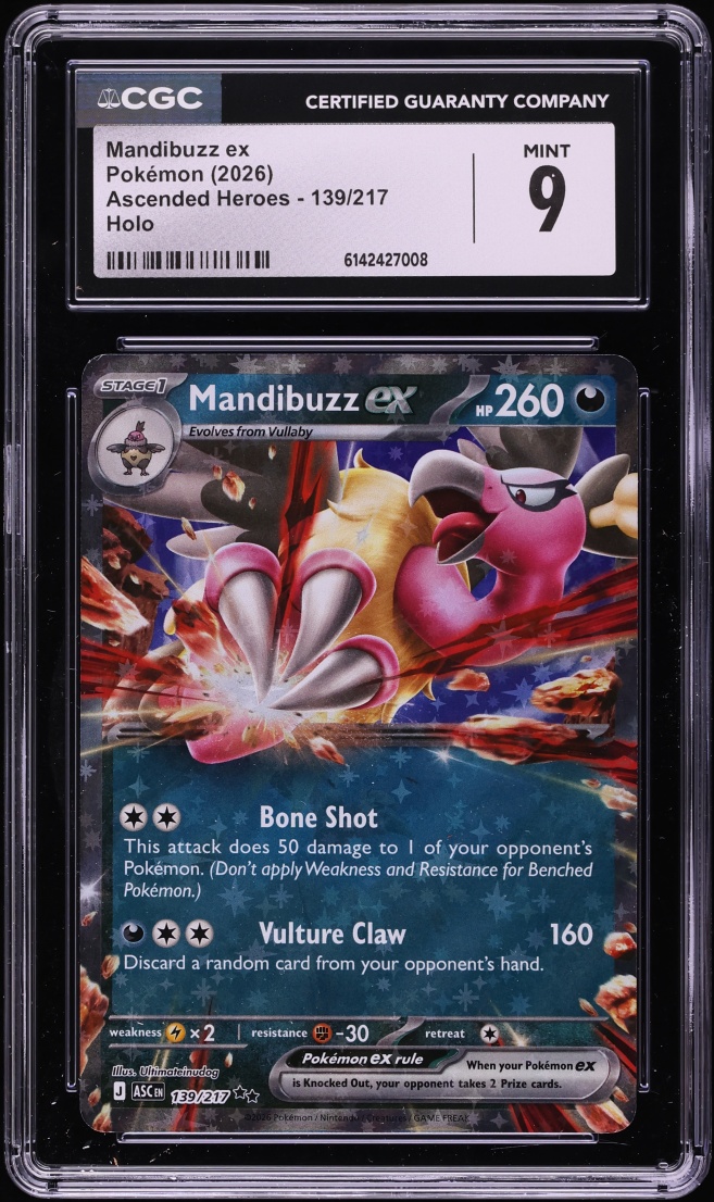 2026 Pokemon Ascended Heroes Holo Mandibuzz ex #139 CGC 9 MINT