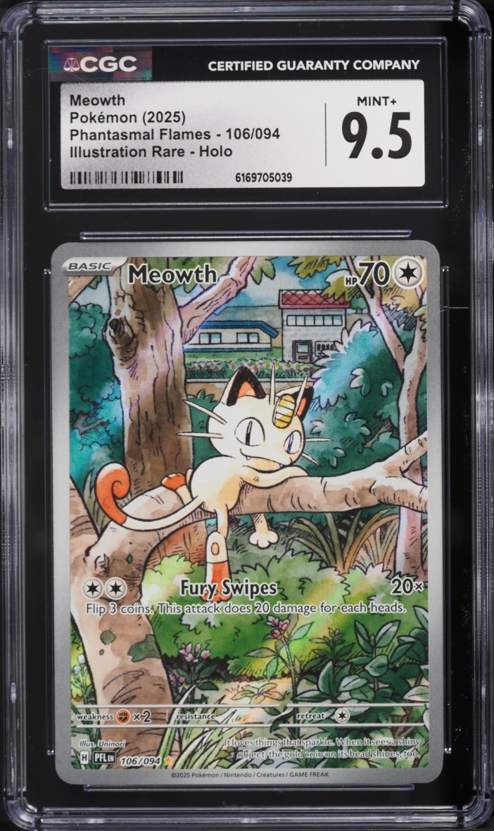 2025 Pokemon Mega Evolution Phantasmal Flames IR Meowth #106 CGC 9.5 MINT+