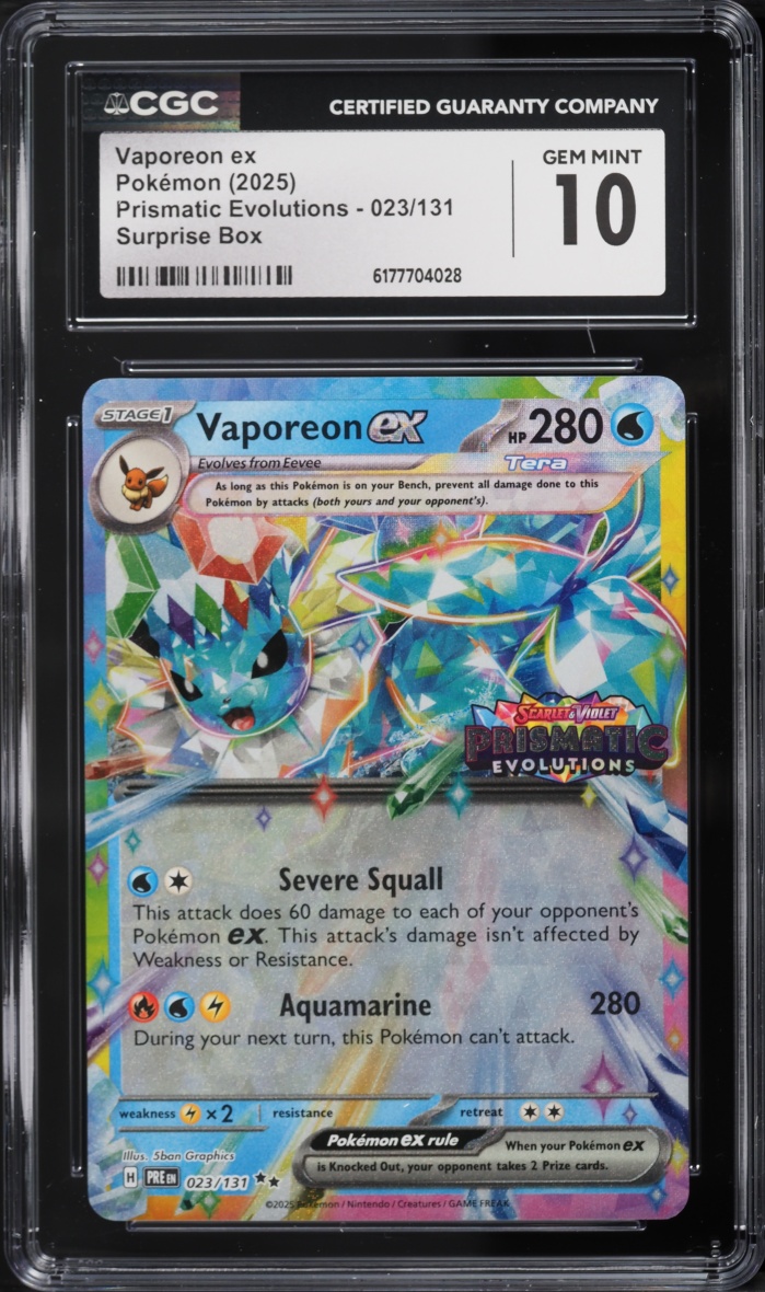 2025 Pokemon Scarlet & Violet Prismatic Evolutions Surprise Box Holo Vaporeon EX #23 CGC 10 GEM
