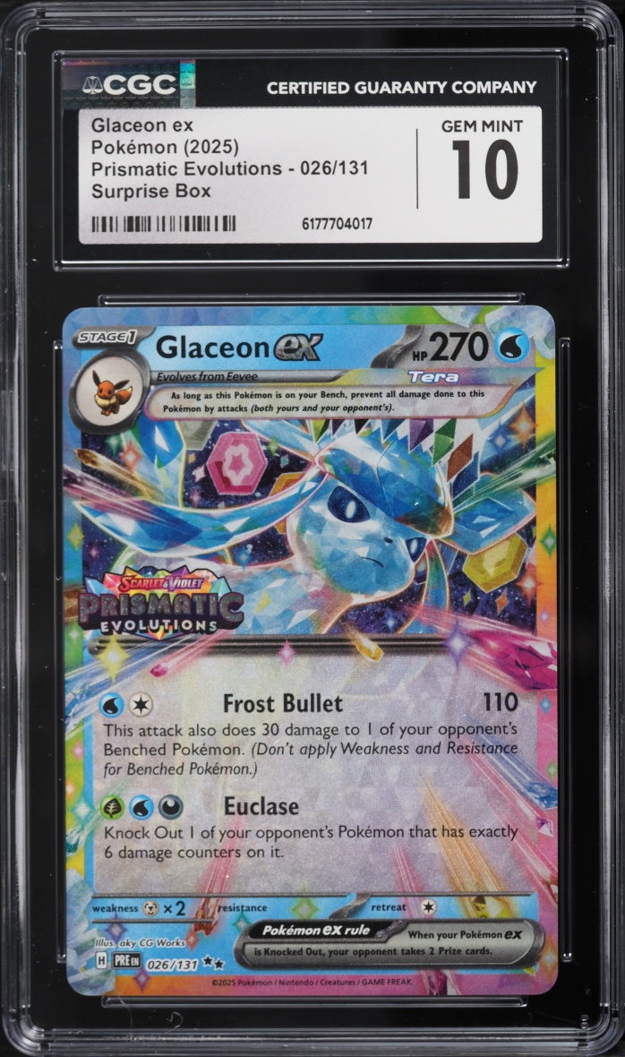 2025 Pokemon Scarlet & Violet Prismatic Evolutions Surprise Box Holo Glaceon EX #26 CGC 10 GEM