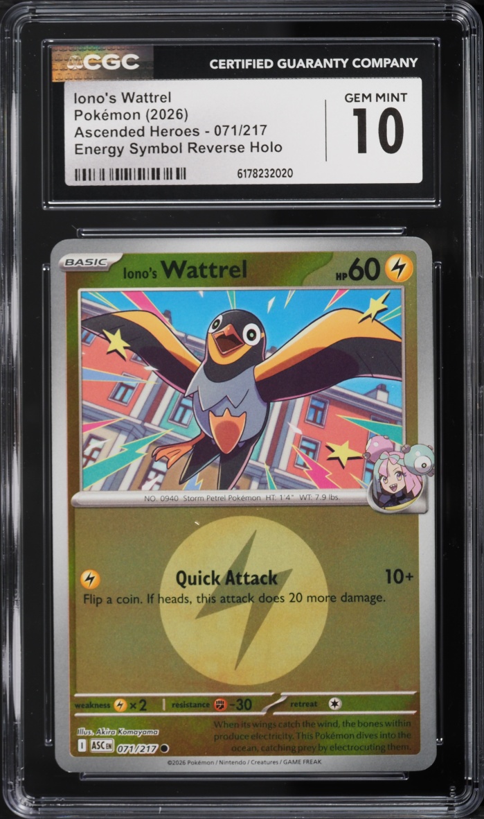 2026 Pokemon Mega Ascended Heroes Energy Symbol Reverse Holo Iono's Wattrel #71 CGC 10 GEM MINT