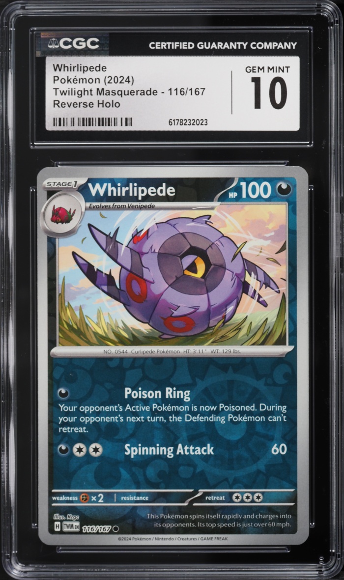 2024 Pokemon Scarlet & Violet Twilight Masquerade Reverse Holo Whirlipede #116 CGC 10 GEM MINT