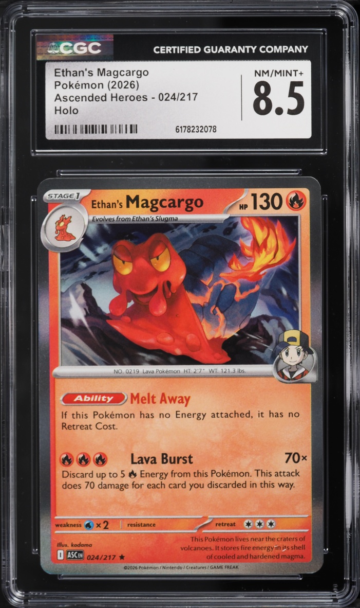 2026 Pokemon Mega Evolution Ascended Heroes Holo Ethan's Magcargo #024 CGC 8.5 NM-MT+