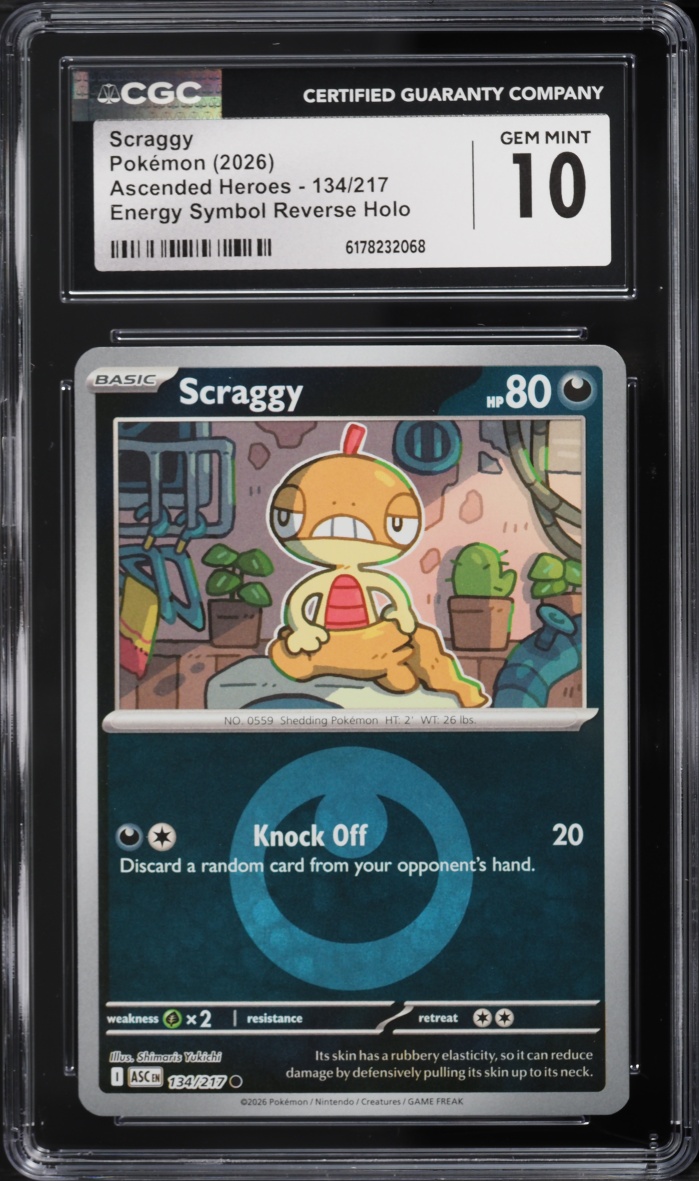 2026 Pokemon Mega Evolution Ascended Heroes Energy Symbol Reverse Holo Scraggy #134 CGC 10 GEM