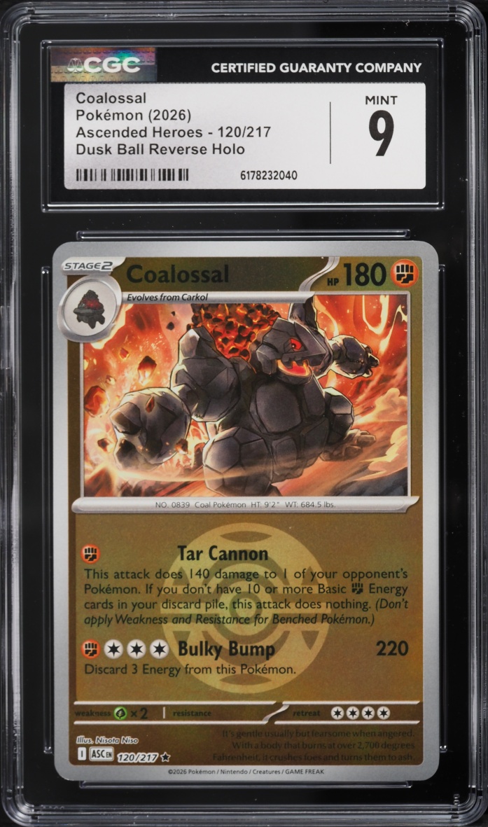2026 Pokemon Mega Evolution Ascended Heroes Dusk Ball Reverse Holo Coalossal #120 CGC 9 MINT