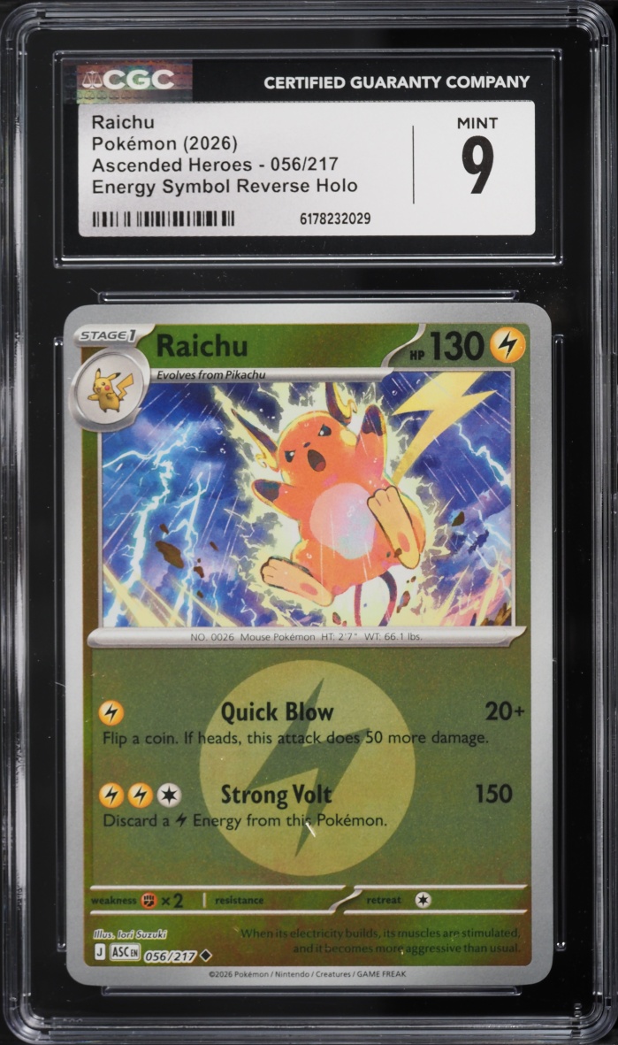 2026 Pokemon Mega Evolution Ascended Heroes Energy Symbol Reverse Holo Raichu #056 CGC 9 MINT