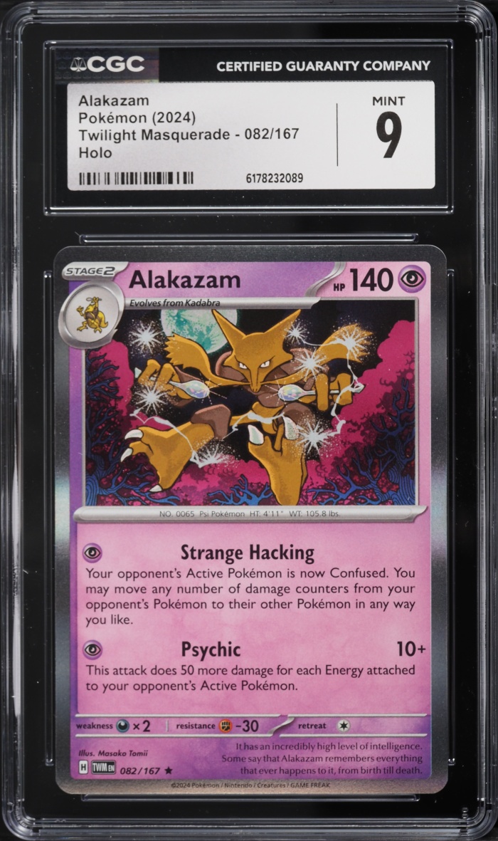 2024 Pokemon Scarlet & Violet Twilight Masquerade Holo Alakazam #82 CGC 9 MINT