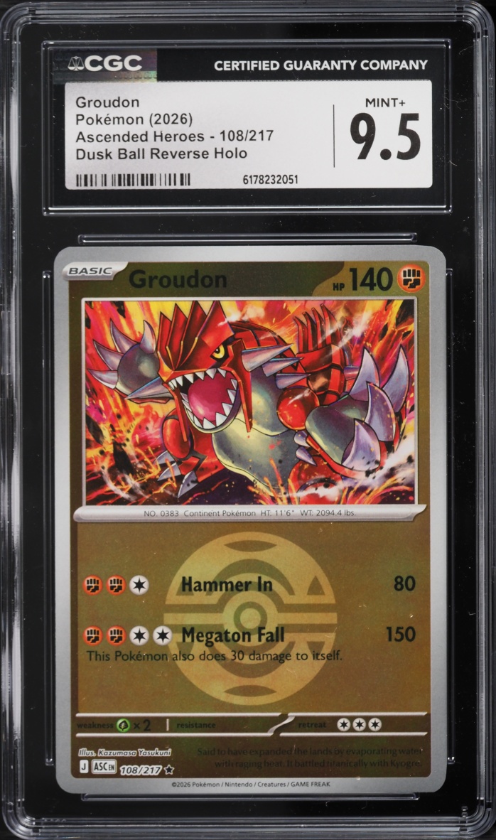 2026 Pokemon Mega Evolution Ascended Heroes Dusk Ball Reverse Holo Groudon #108 CGC 9.5 MINT+