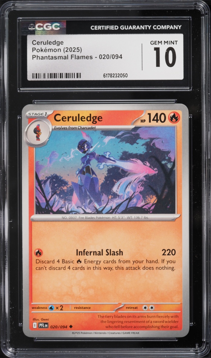 2025 Pokemon Mega Evolution Phantasmal Flames Ceruledge #020 CGC 10 GEM MINT