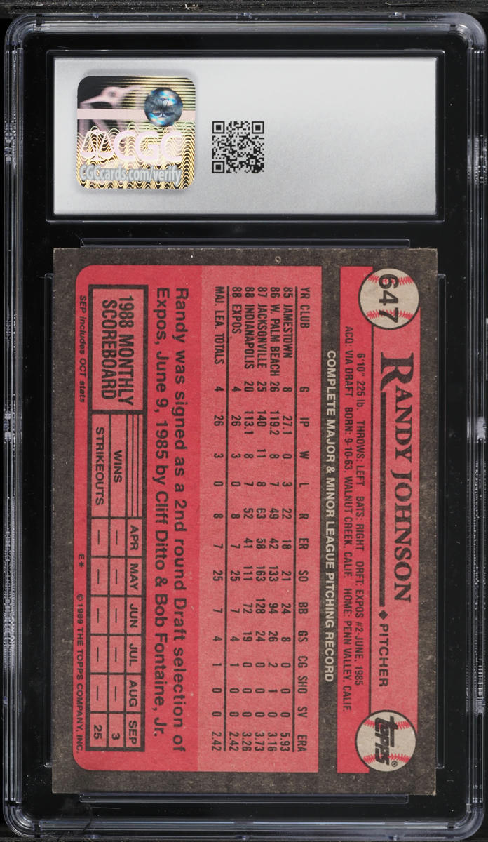 1989 Topps Randy Johnson ROOKIE #647 CGC 8 NM-MT