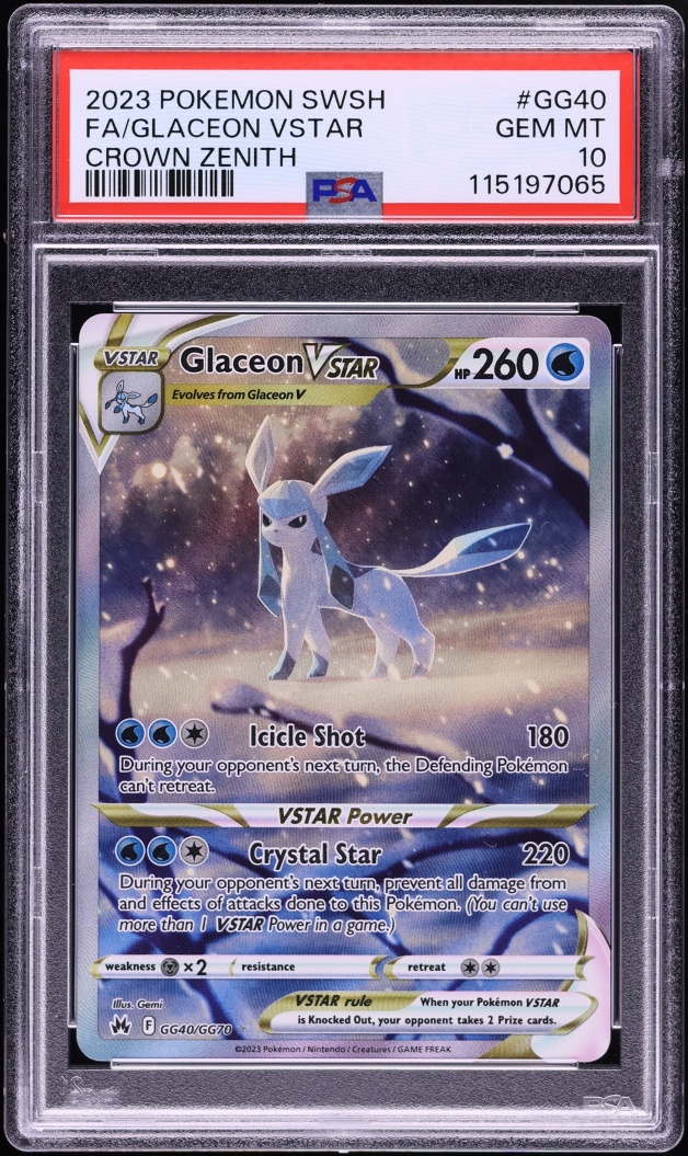 2023 Pokemon Sword & Shield Crown Zenith Alt Art Glaceon VSTAR #GG40 PSA 10 GEM MINT
