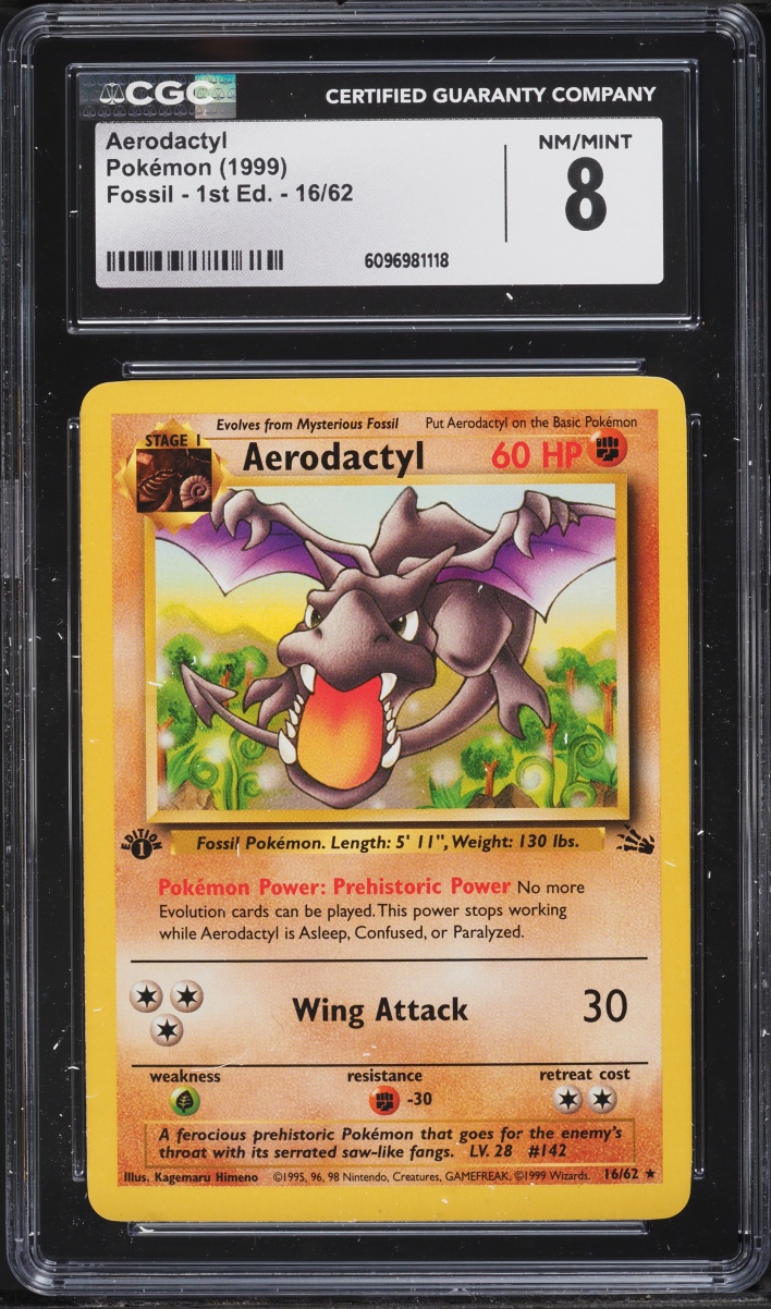 1999 Pokemon Fossil 1st Edition Aerodactyl #16 CGC 8 NM-MT