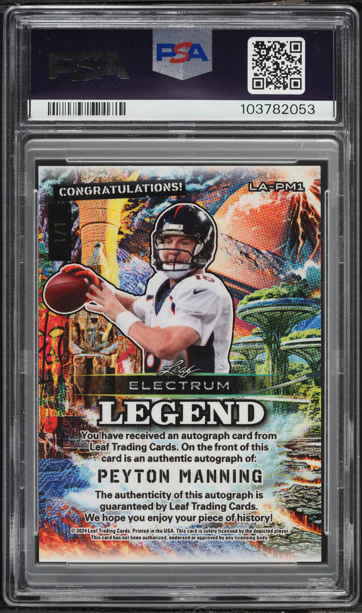 2024 Leaf Electrum Legend Purple Sparkle Peyton Manning AUTO 1/1 #LAPM1 PSA 9 MINT