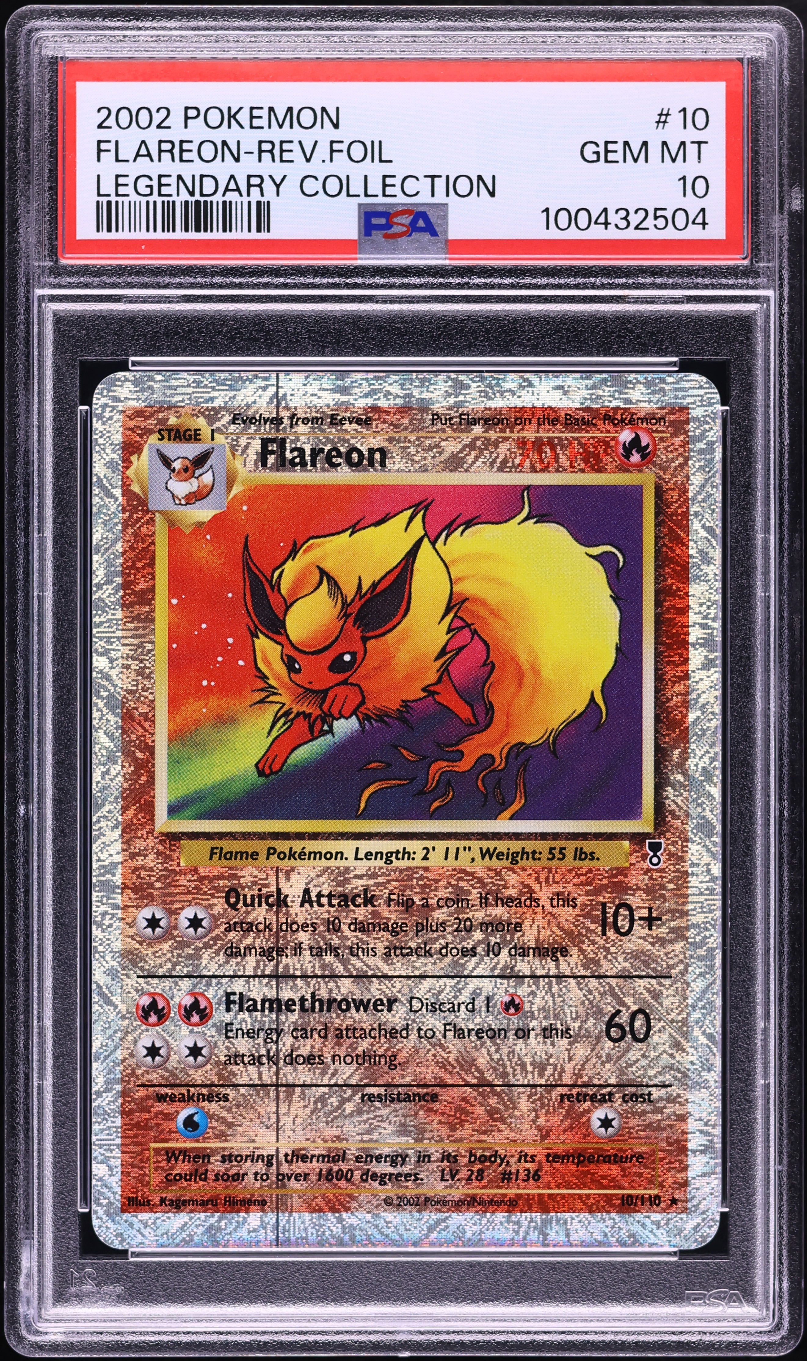 2002 Pokemon Legendary Collection Reverse Holo Flareon #10 PSA 10 GEM ...