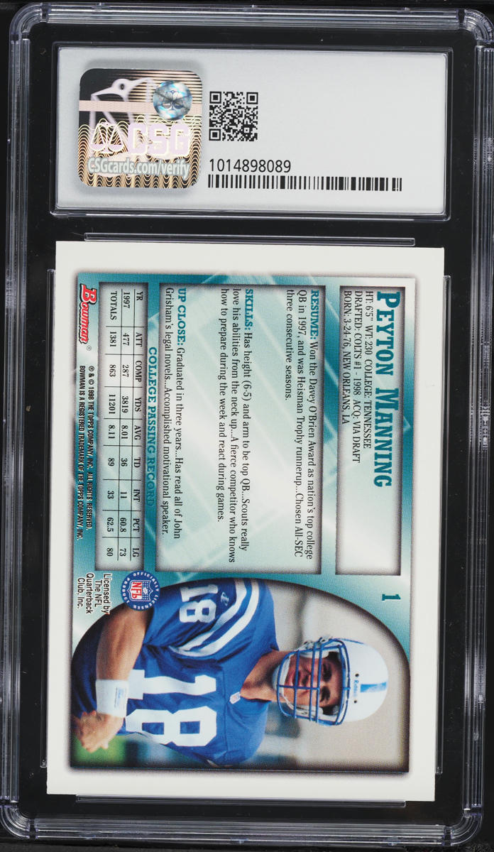 1998 Bowman Football Peyton Manning ROOKIE #1 CSG 8.5 NM-MT+
